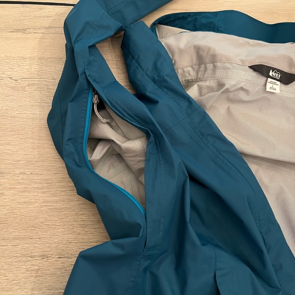REI Rainier Rain Jacket Women's Large Teal Blue Nylon Peak 2.5L Hooded Full Zip - Picture 6 of 12